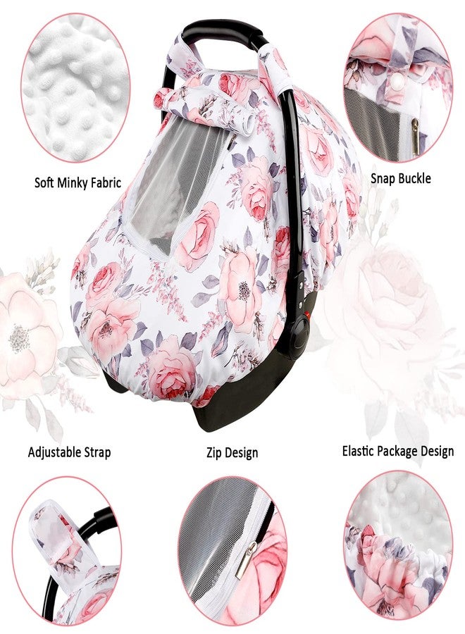 SWESEN Car Seat Covers for Babies, Winter Carseat Cover Girls, Mink Infant Car Seat Canopy, Cozy & Warm Cover, Pink Floral - Image 2